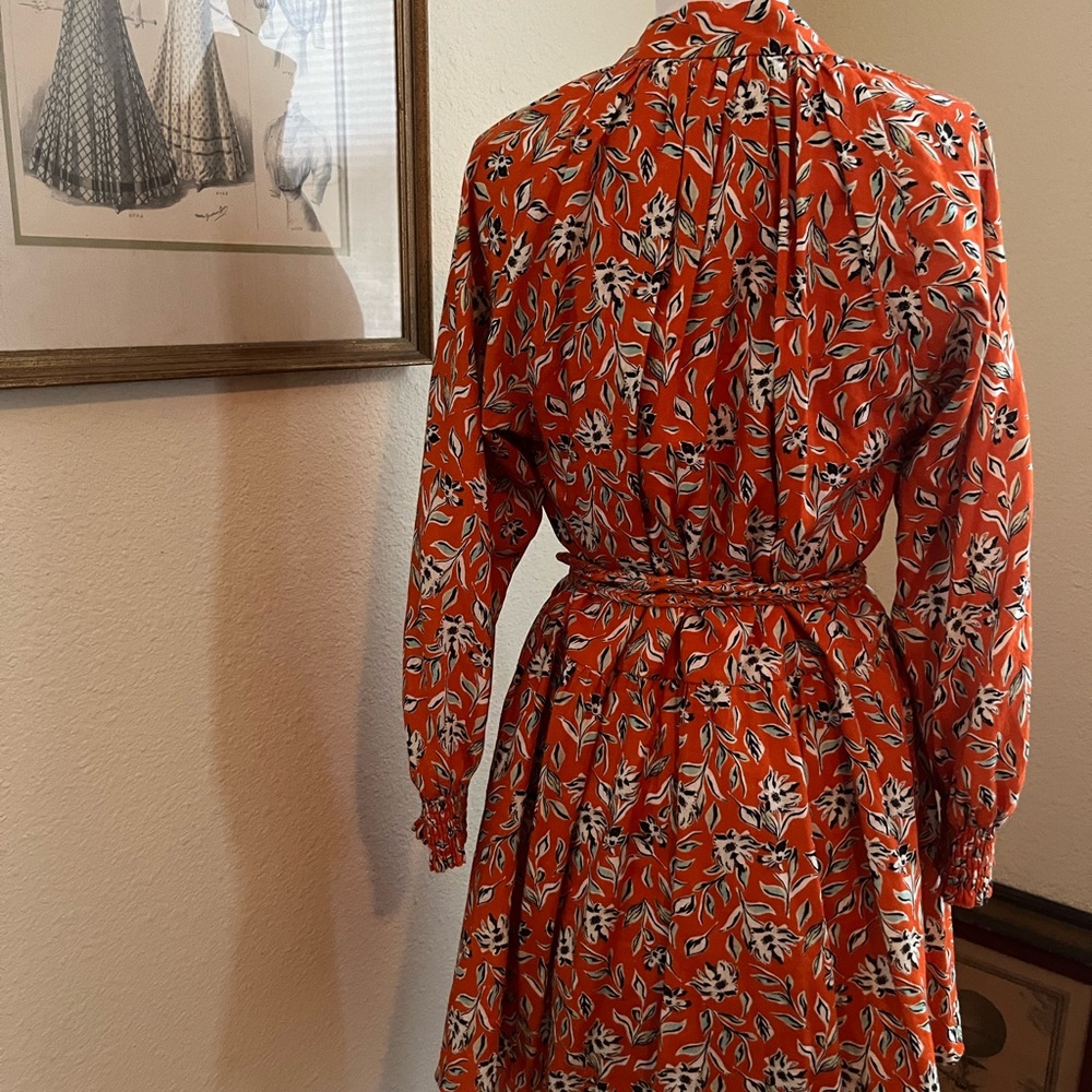 Alice + Olivia Orange Wrap Midi Linen Print Dress S Size 6 - Picture 4 of 5